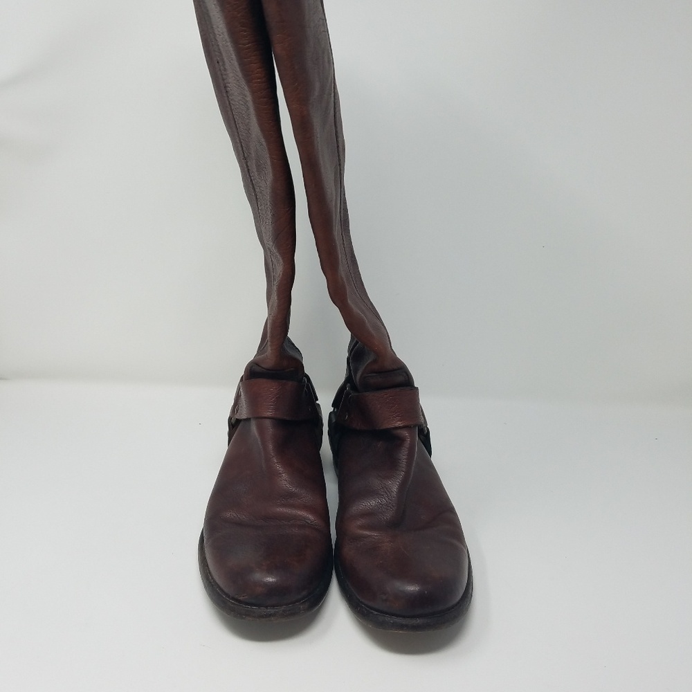 Frye women 7.5B brown Phillip Harness tall boots leather grunge equestrian - Picture 4 of 8